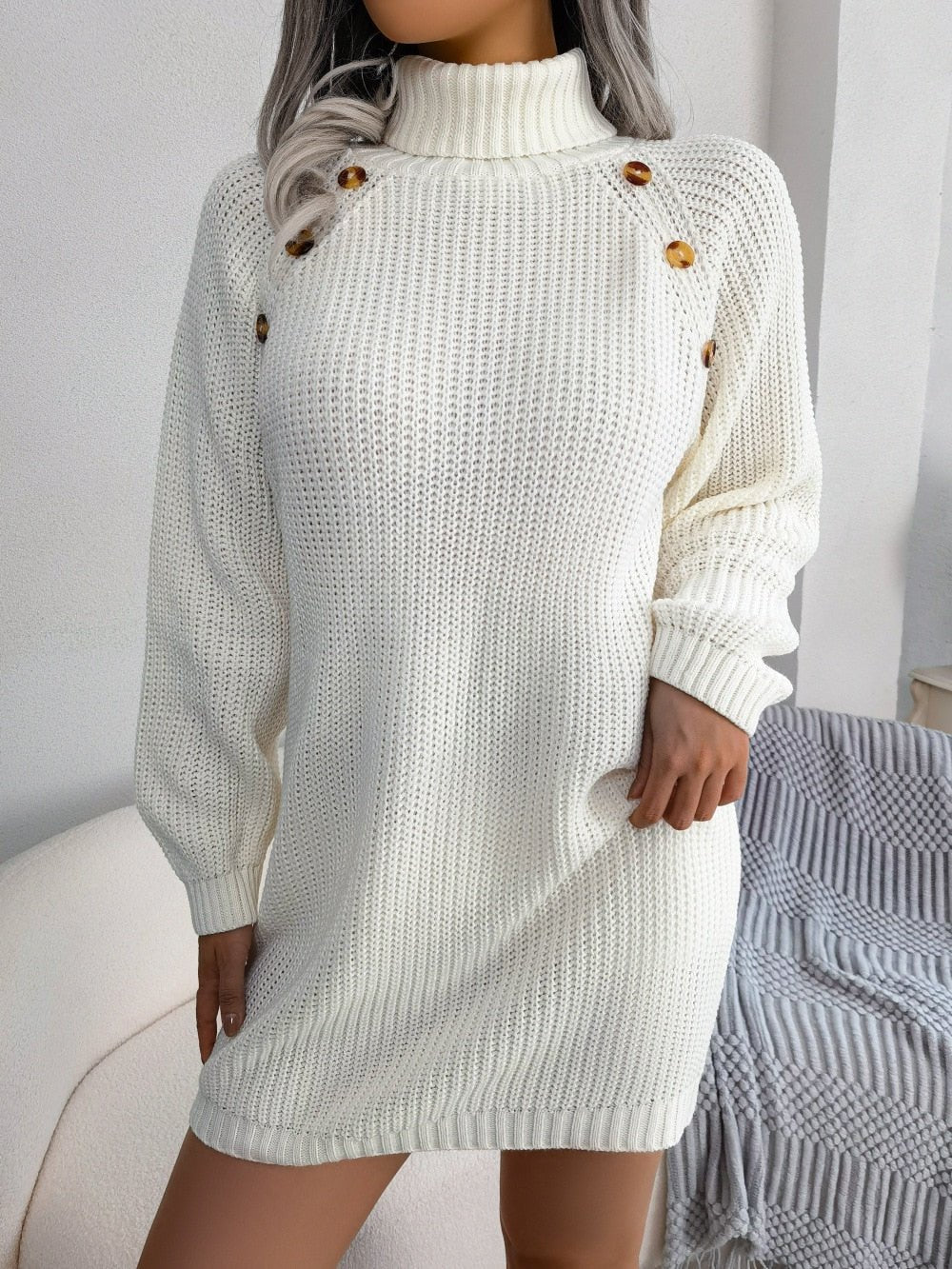 Diana Knitted Sweater-Dress | Comfortabele lang gebreide jurk met knopen voor dames