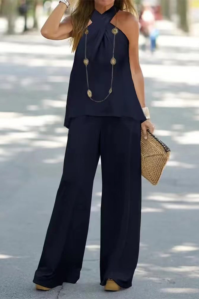 Isabella Twinset | Elegant, licht tweedelig jumpsuit-topje met bijpassende wijde broek voor dames