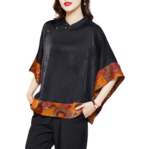 Weber Blouse | Elegant Japans stijlhemd voor dames met ronde hals en luxe print