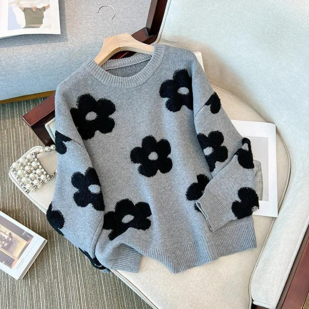 Celina Sweater | Luxe zachte gebreide dames trui met bloemen design
