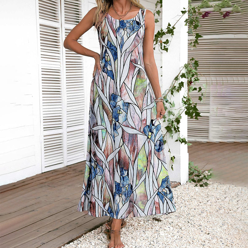 Bellena Jurk | Elegante leuke maxi jurk met abstracte print