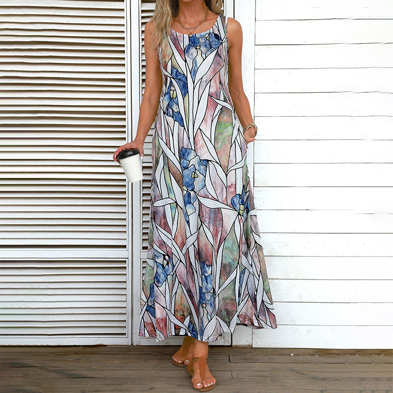 Bellena Jurk | Elegante leuke maxi jurk met abstracte print