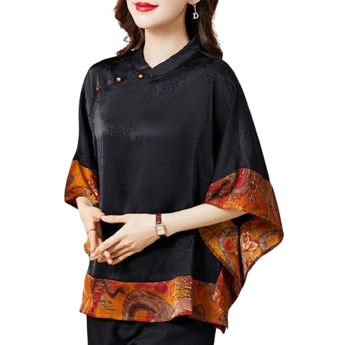 Weber Blouse | Elegant Japans stijlhemd voor dames met ronde hals en luxe print
