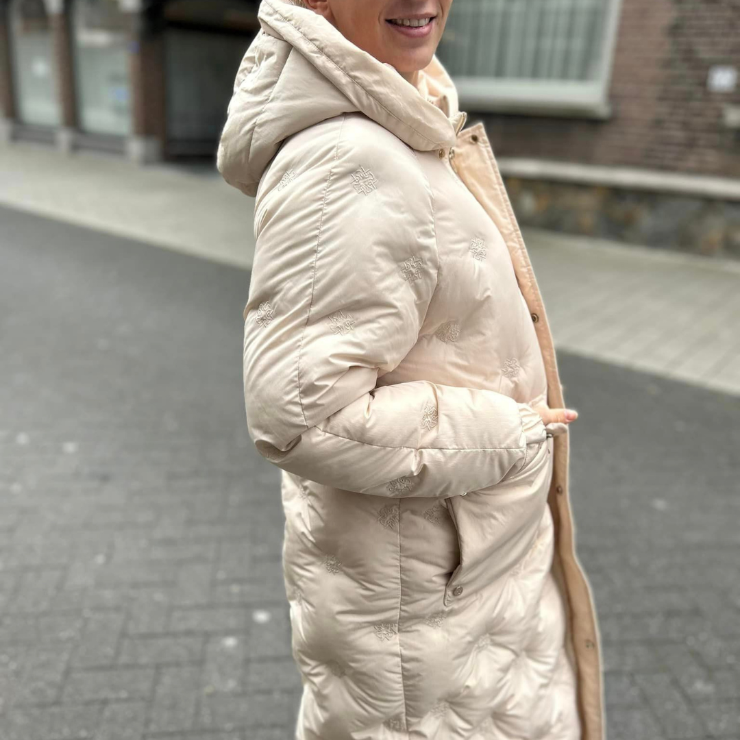 Lange Beige Puffy Winterjas voor vrouwen