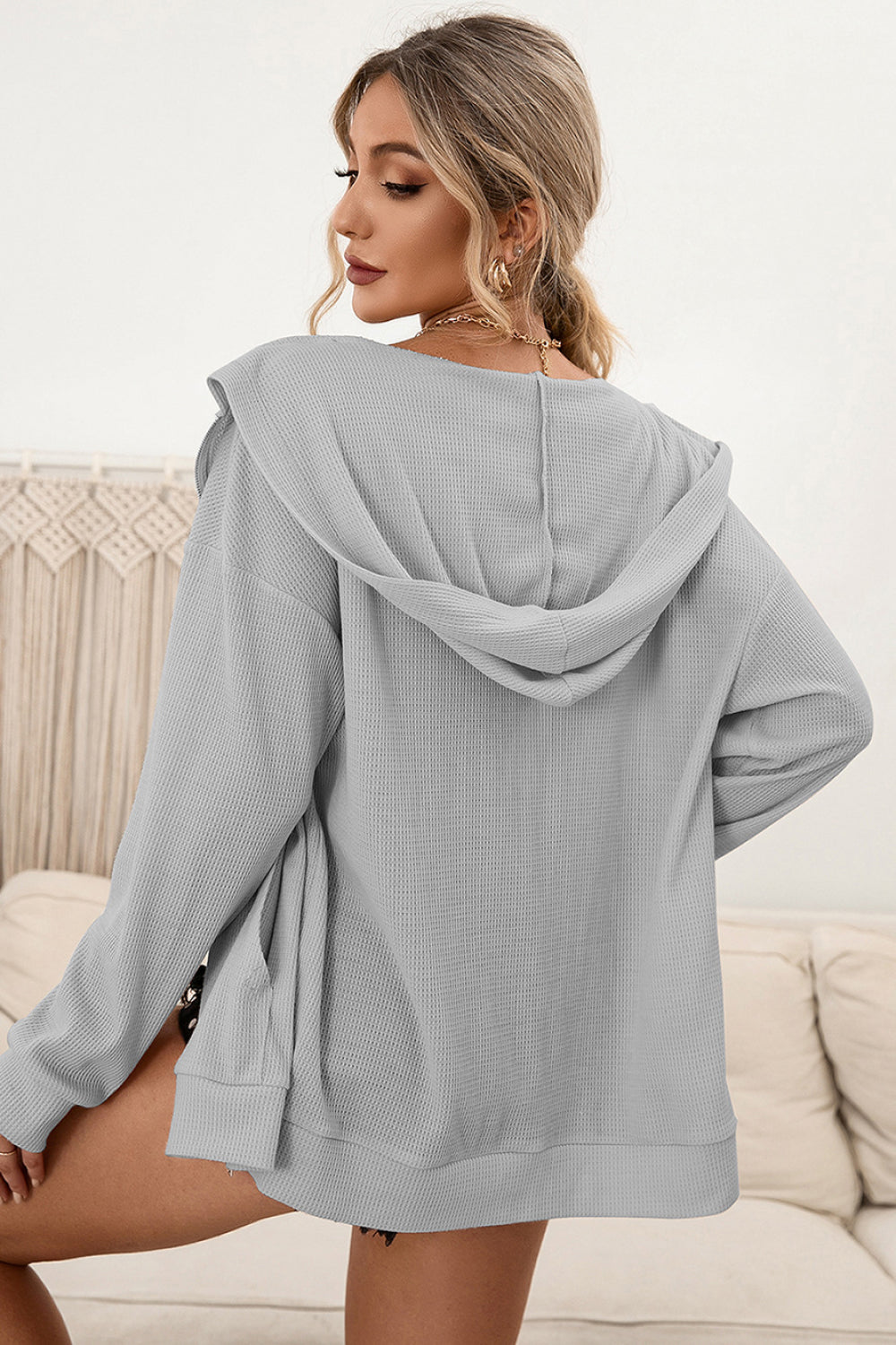 Nikki Lounge Sweater | Super zacht vest met wafeldesign en capuchon voor dames