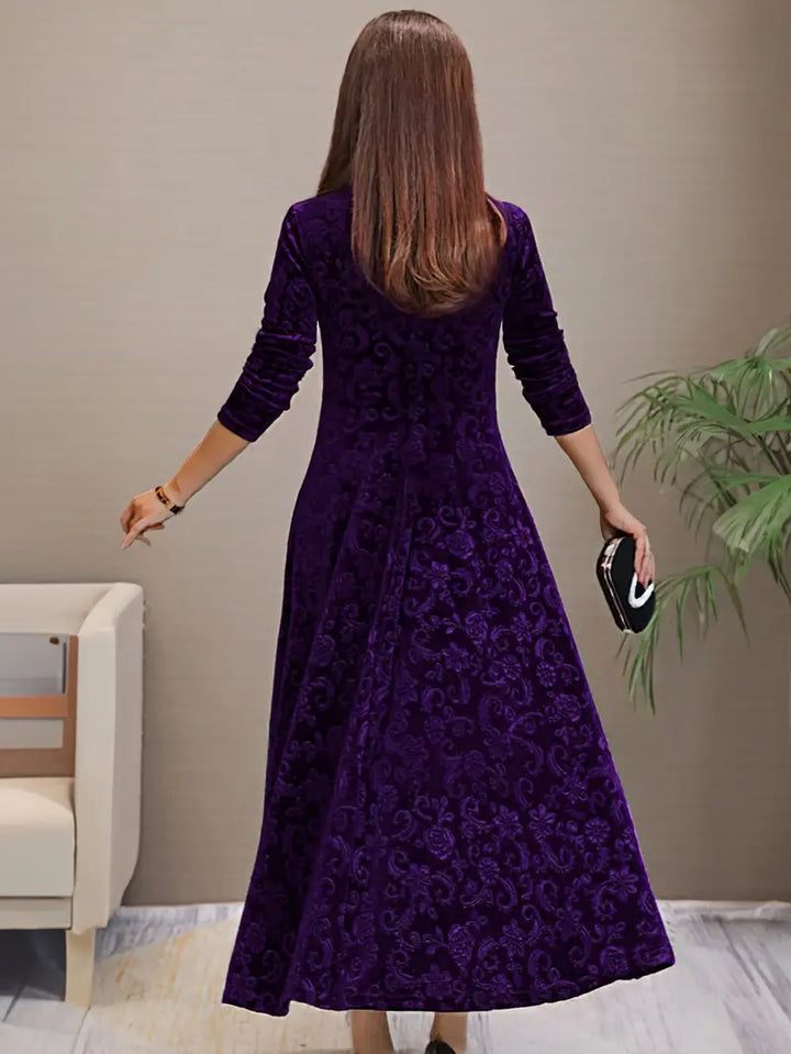 Heidi Jurk | Elegant luxe maxi-jurk met lange mouwen en bloemenprint