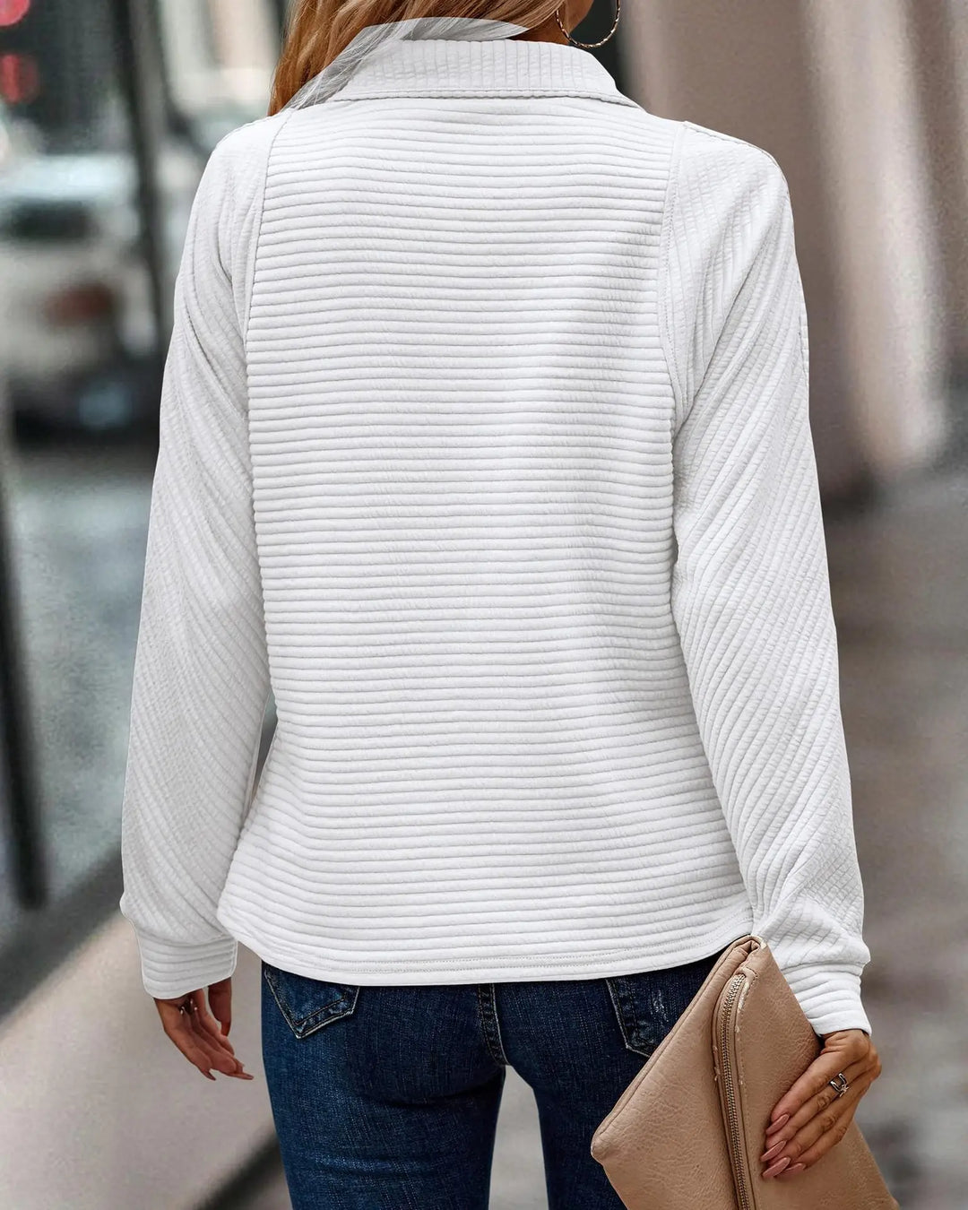Nicoletta Zip Sweater | Trendy dames trui met V-hals hoge kraag en ritssluiting