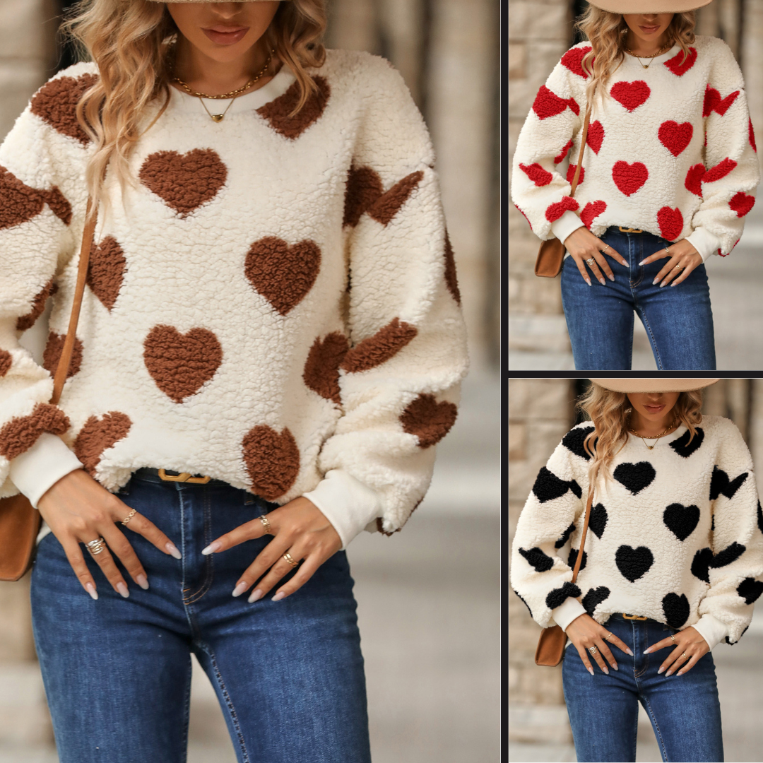 Comme Sweater | Comfortabele trendy plush trui met hartjespatroon voor vrouwen
