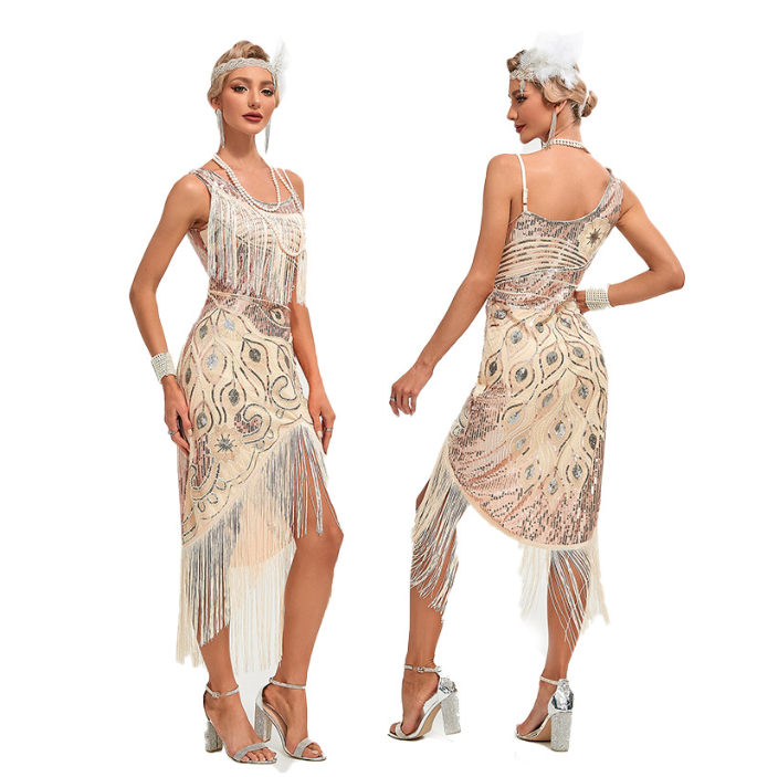 Gabriella Jurk | Elegant luxe mouwloos lang jurk met goudkleurig bloemenpatroon