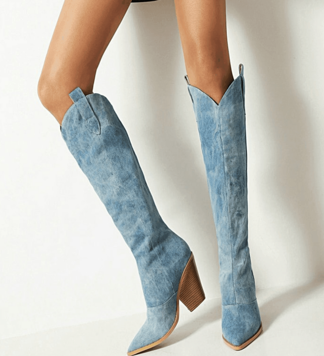 Anna Feld Laarzen | Elegante kniehoge suede-look licht blauwe damesschoenen