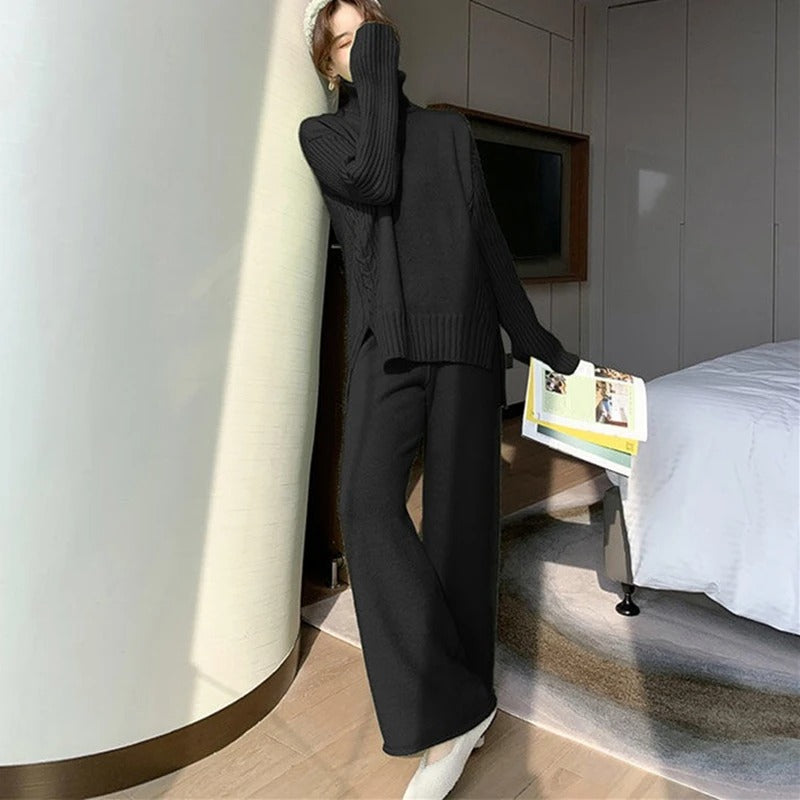 Kyra huispak | Luxe warme coltrui met bijpassende oversized wollen broek