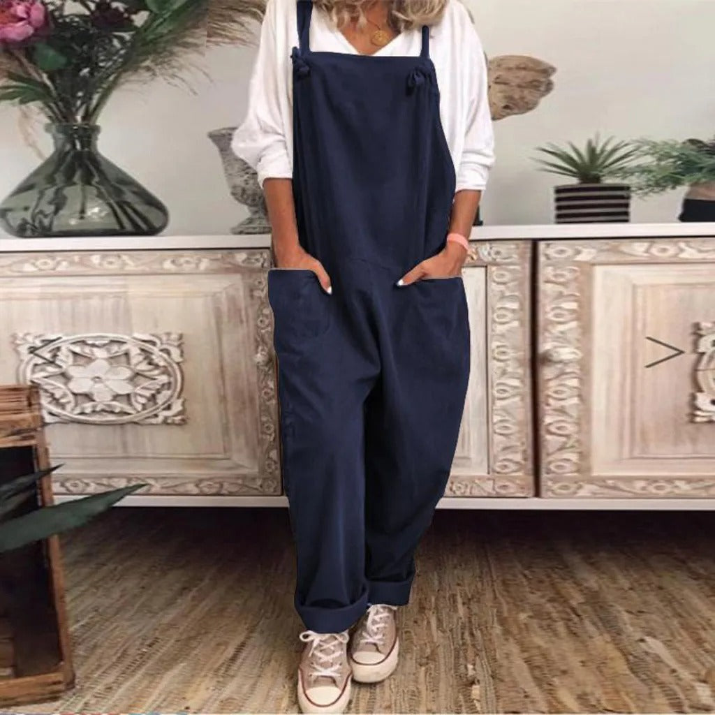 Nadia Tuinbroek | Elegante, casual vintage Jumpsuit van katoen/linnen voor dames in ruime pasvorm