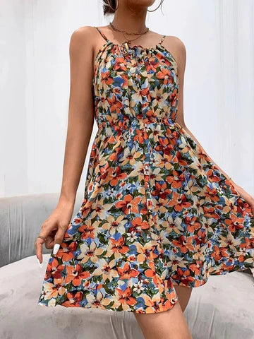 Bella Jurk | Elegante casual jurk met bloemenpatroon en spaghettibandjes voor vrouwen