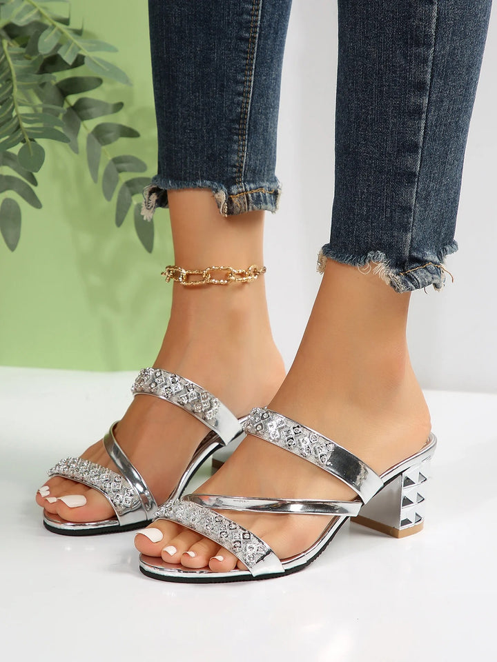 Brigitte Sandalen | Elegante, luxe Hoge Hak sandalen/muiltjes met open teen en diamanten ontwerp voor dames