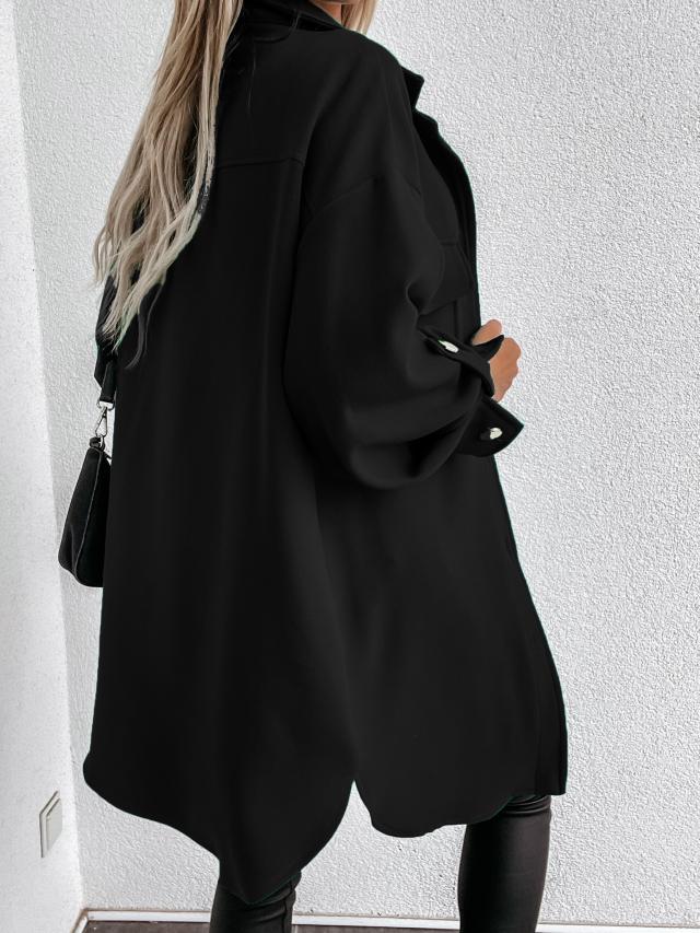 Isabella Jacket | Elegant trendy lang wollen look pocket overshirt/jas voor vrouwen