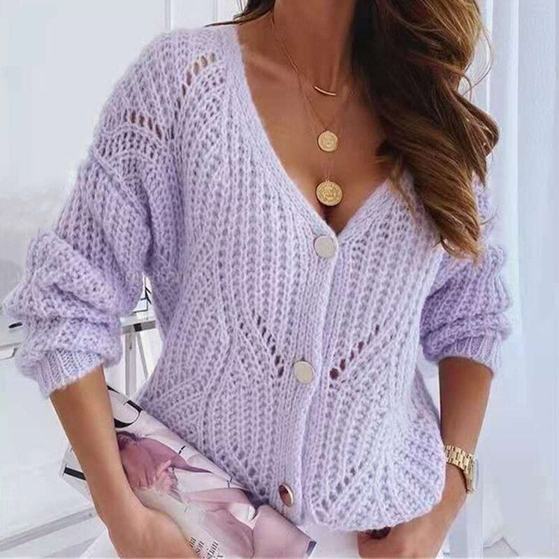 ALL Saint Sweater | Elegant gebreid zacht oversized off-shoulder vest met knoopsluiting voor dames