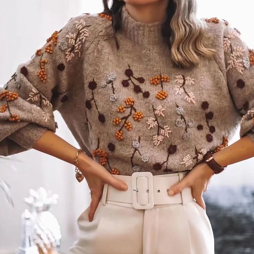 Chloe Sweater | Gezellige elegant gebreide trui voor dames met bladmotief