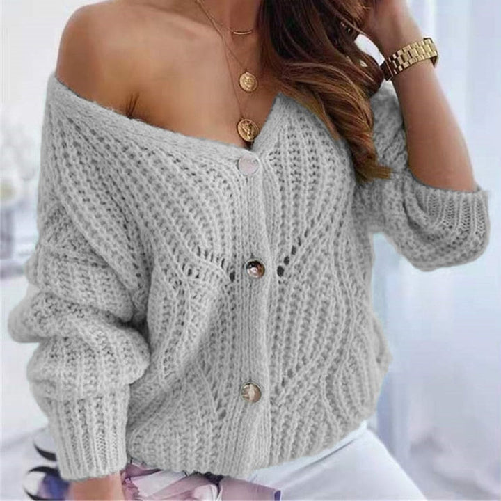 Fiona Sweater | Elegante zachte oversized schouderloze trui met knopen
