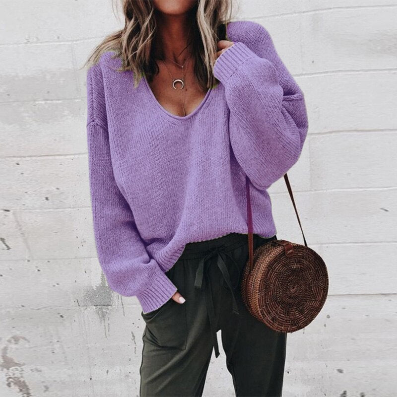 Villa Sweater | Elegant gebreide oversized comfy v-hals trui voor dames